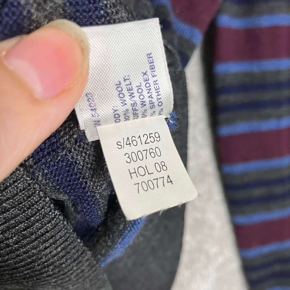 VTG Gap V-Neck Sweater Mens L Gray Blue Maroon Striped Italian Merino Wool 90s - Picture 6 of 14